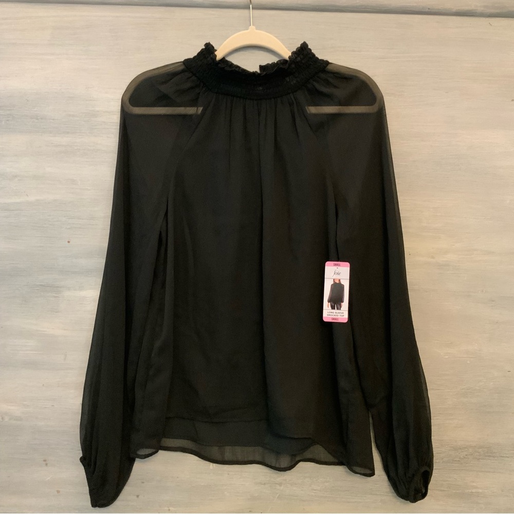 Joie Blouse‎ Black High Collar Sheer Long Sleeves Small  New with Tags Pit